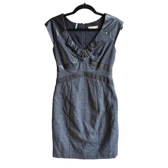 Rebecca Taylor Dresses & Skirts - Rebecca Taylor Size 6 Gray Sleeveless Leather Trim Tweed Wool Dress